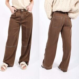 Rodebjer Eileen Ranch Pants Mid Rise Pleated Front Relaxed Wide Leg Brown XS